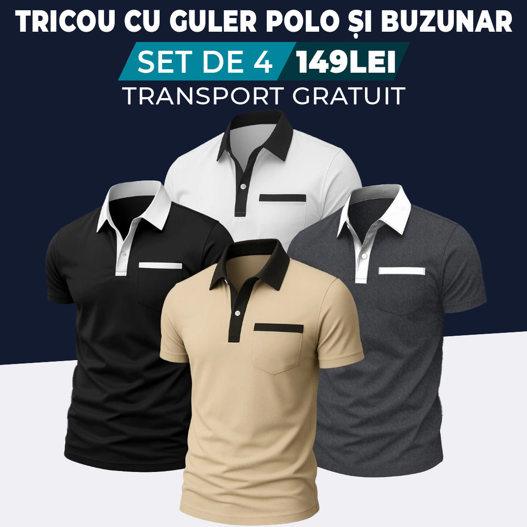 NEGRU - ALB - BEJ - ANTRACIT - BLEUMARIN - TRICOU CU GULER POLO ȘI BUZUNAR