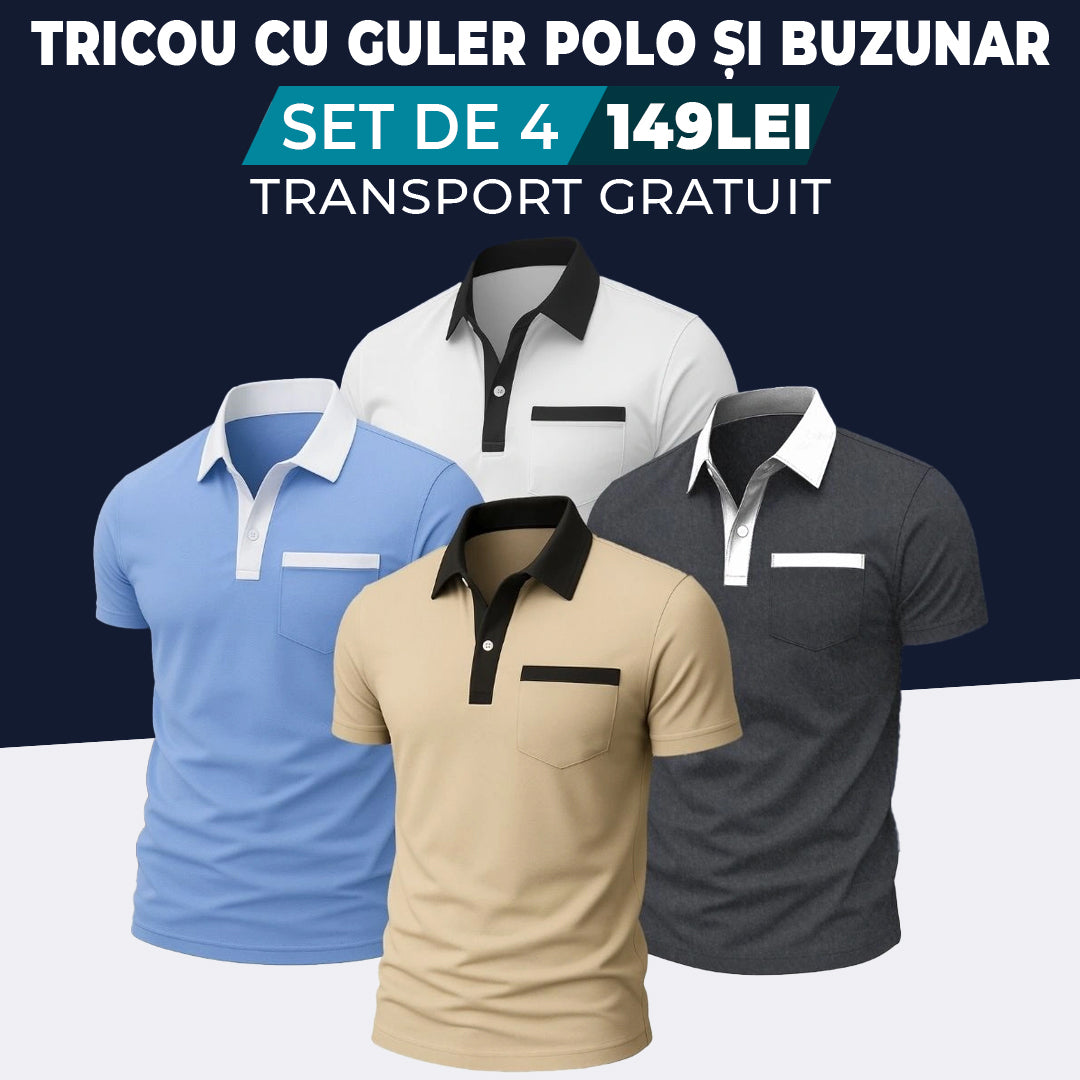 ALB - BLEU DESCHIS - ANTRACIT - BEJ - TRICOU CU GULER POLO ȘI BUZUNAR