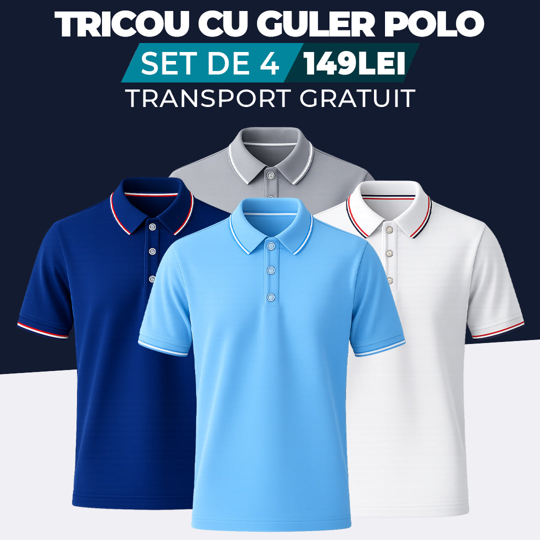 BLEUMARIN - GRI - ALB - ALBASTRU DESCHIS - TRICOU CU GULER POLO