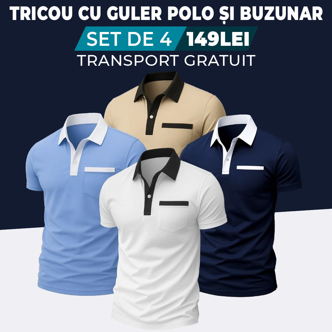 ALB - BEJ - BLEUMARIN - BLEU DESCHIS - TRICOU CU GULER POLO ȘI BUZUNAR