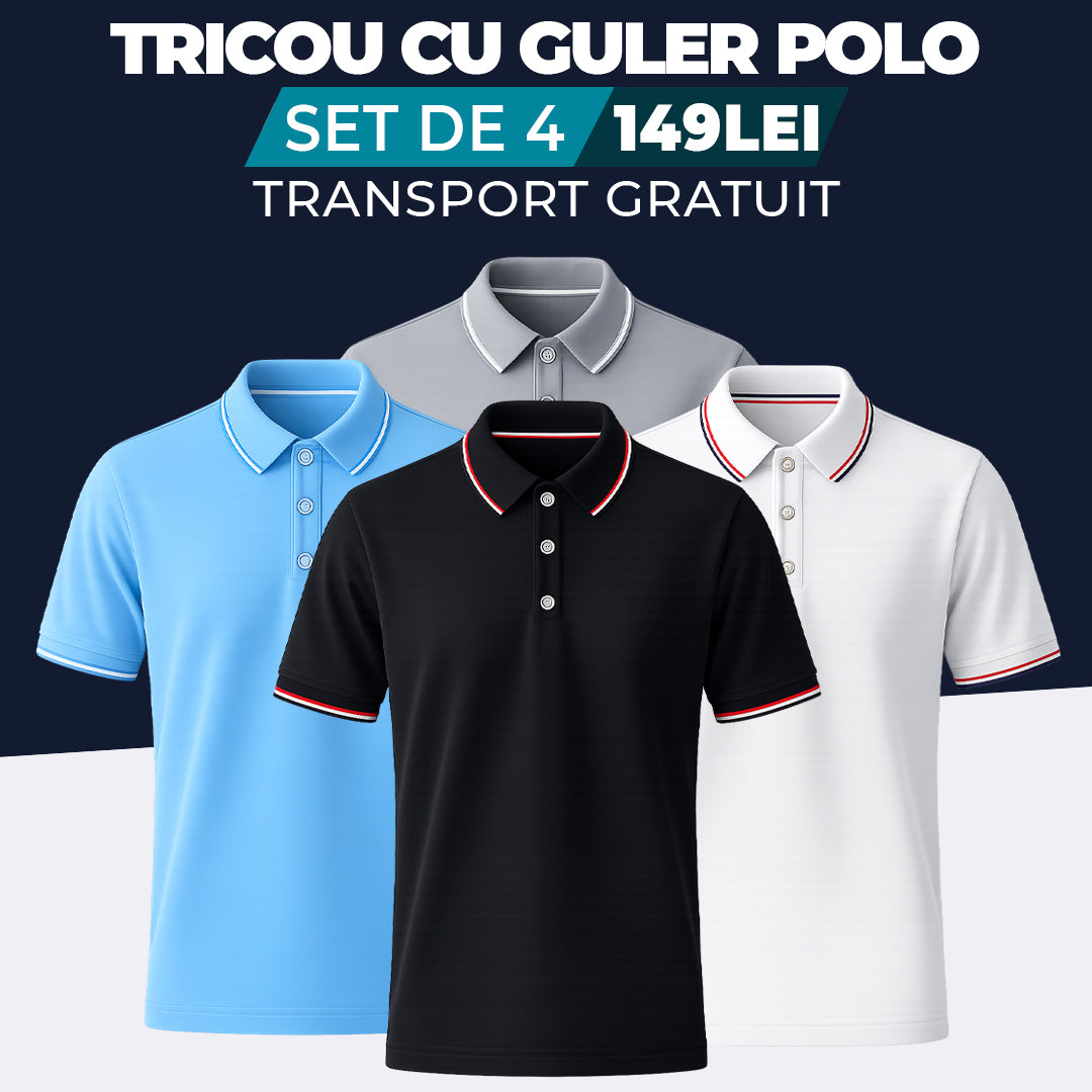 NEGRU - ALB - GRI - ALBASTRU DESCHIS - TRICOU CU GULER POLO