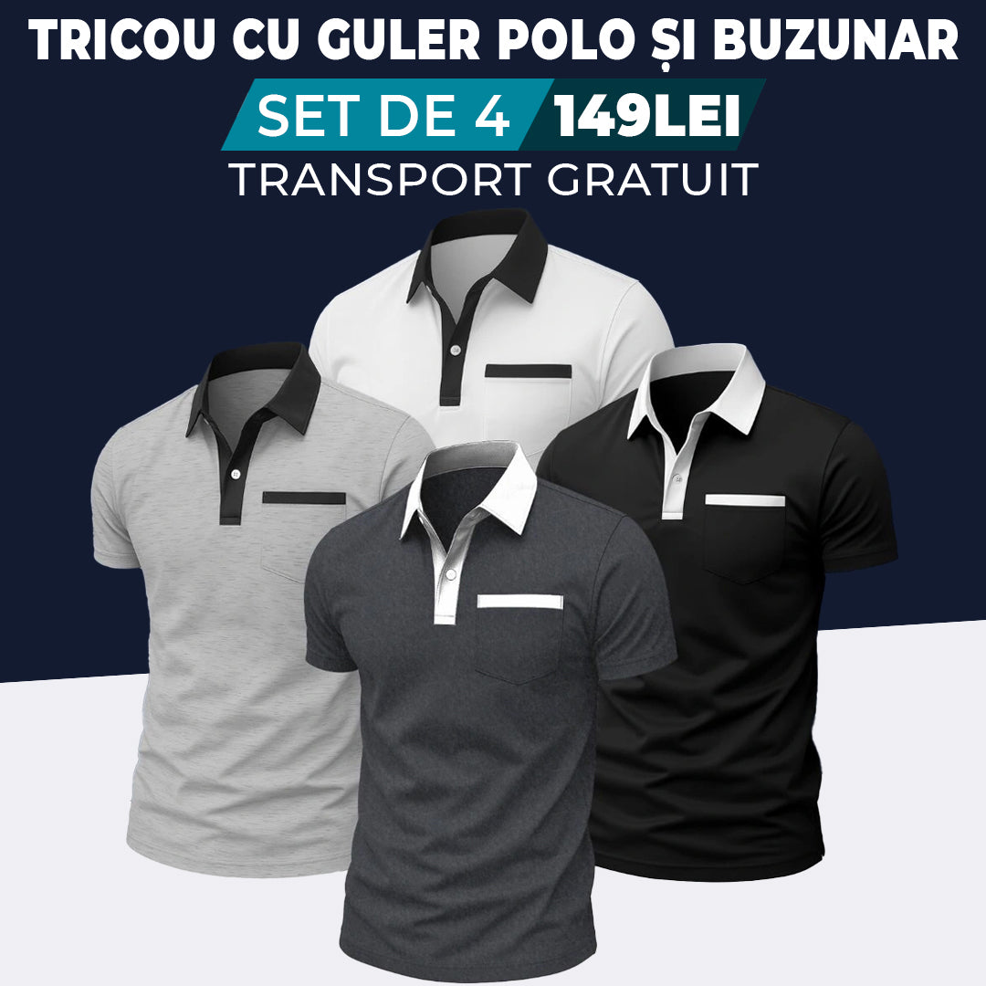GRI - ANTRACIT - NEGRU - ALB - TRICOU CU GULER POLO ȘI BUZUNAR