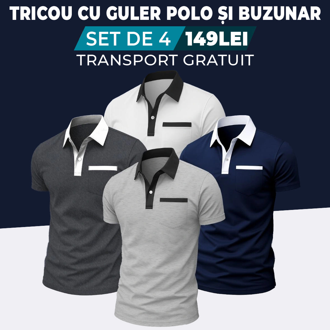 BLEUMARIN - GRI - ALB - ANTRACIT - TRICOU CU GULER POLO ȘI BUZUNAR