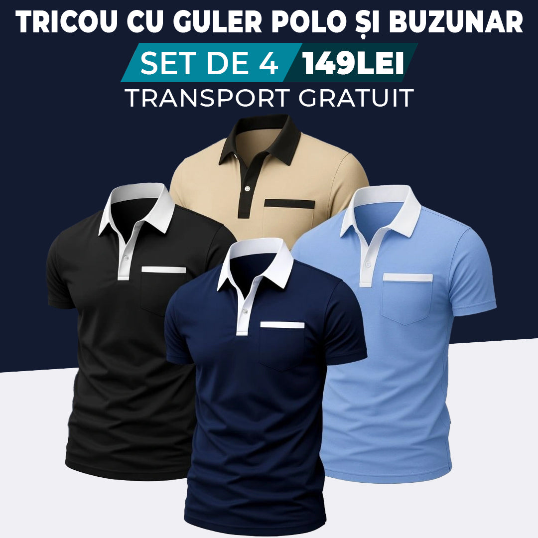 NEGRU - BEJ - BLEU DESCHIS - BLEUMARIN - TRICOU CU GULER POLO ȘI BUZUNAR