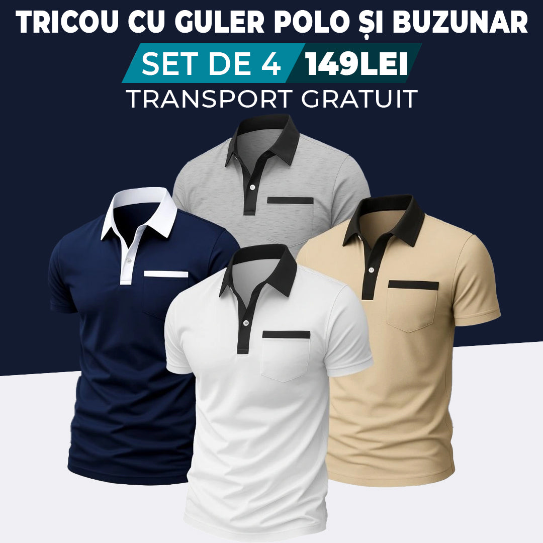GRI - ALB - BEJ - BLEUMARIN - TRICOU CU GULER POLO ȘI BUZUNAR