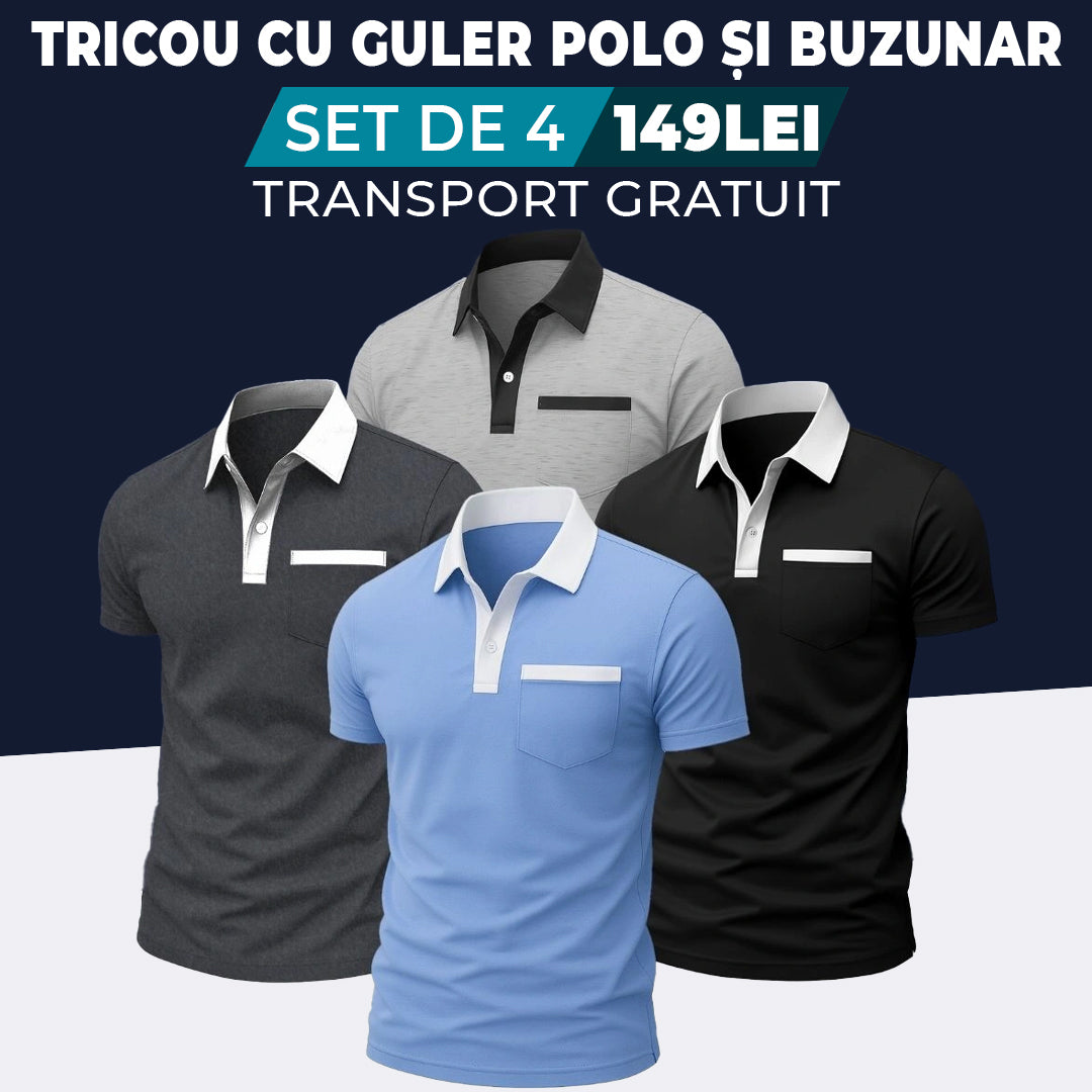 ANTRACIT - NEGRU - BLEU DESCHIS - GRI - BLEUMARIN - TRICOU CU GULER POLO ȘI BUZUNAR